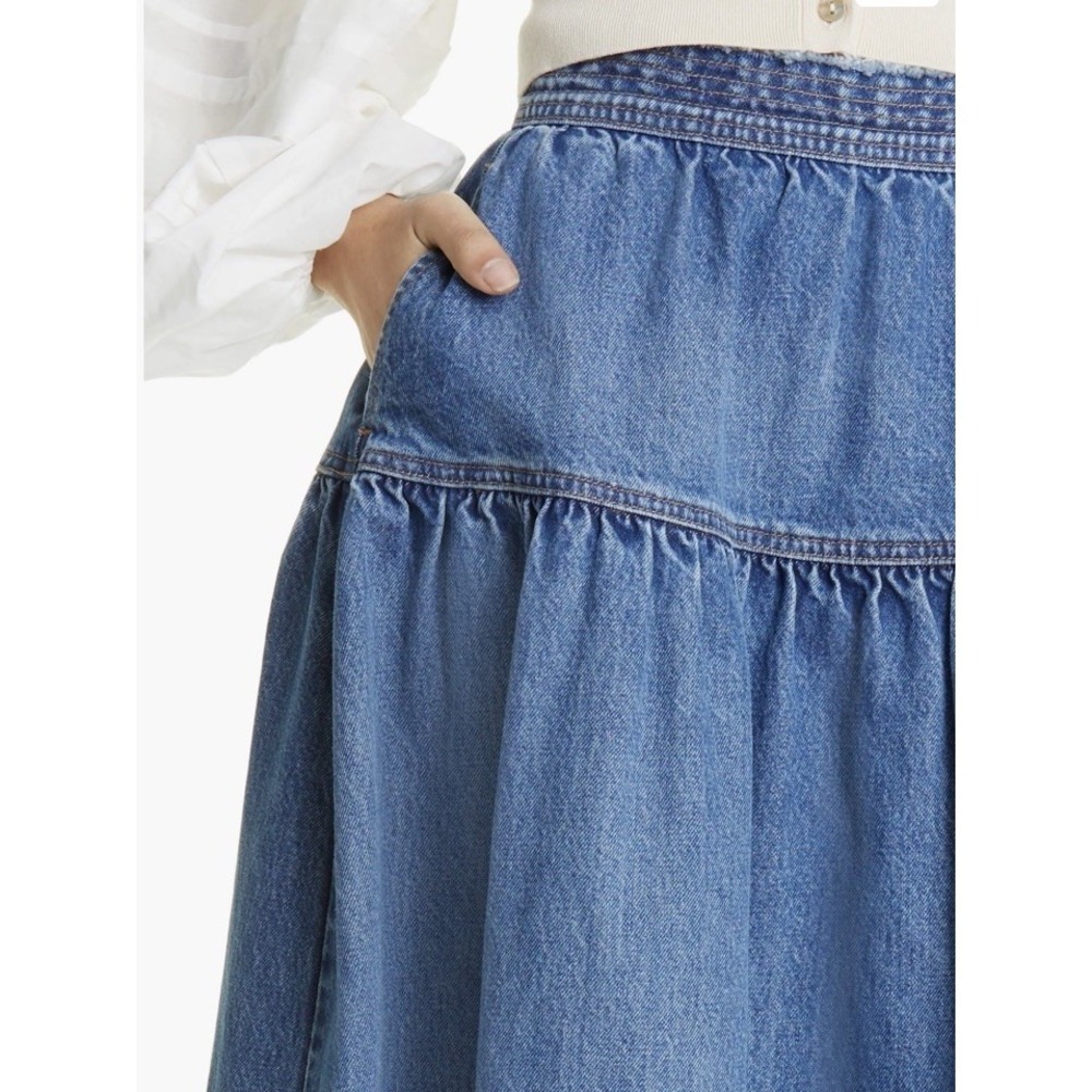 Ulla Johnson Astrid Denim Midi Skirt NWOT Retail $530 Frayed Waist Indigo Boho 4 - Picture 3 of 13